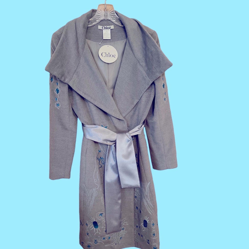 Chloe Trench-Style Embroidered Wool Blend Coat NWT